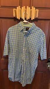 Tailorbyrd Green/Blue Plaid Button Up Short Sleeve Shirt